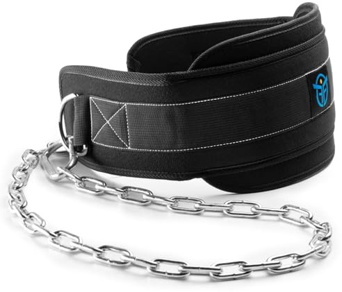 Eric Flag Dip Gürtel für Calisthenics mit Stahlkette oder Nylonseil und 2x Karabiner, Gewichtsgürtel, Sport Geräte für Klimmzug & Dips - Dip Belt für Bodybuilding, Krafttraining, Crossfit