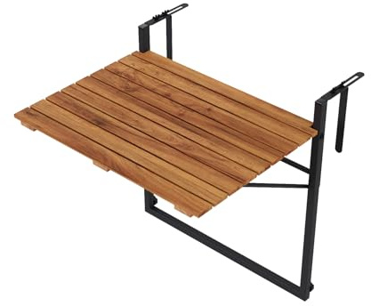 QLS Balkontisch Klapptisch Hängetisch Beistelltisch Balkonhängetisch Verstellbar Klappbar Akazien Holz Balkon Terrasse