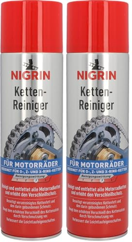NIGRIN Kettenreiniger, 500 ml Sprühdose, Kettenspray für Motorrad, reinigt und entfettet Motorradketten (Packung mit 2)
