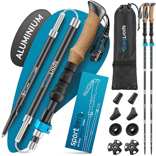 SPORTBERG Wanderstöcke faltbar aus Aluminium – leichte Teleskop Nordic Walking Stöcke Damen/Herren mit Korkgriff, höhenverstellbar für maximalen Halt beim Wandern & Outdoor-Abenteuer, Walking Stöcke