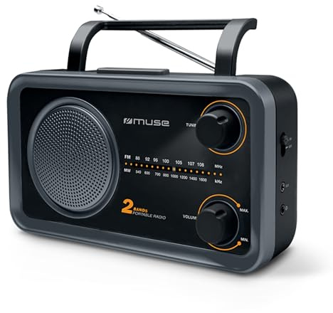 MUSE M-06 DS Küchenradio mit FM/MW, AUX-In & Netz-/Batteriebetrieb | Kompaktes Radio in Schwarz mit AUX-In fürs Handy – flexibel per Netz oder Batterie für Küche, Werkstatt und unterwegs