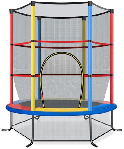 COSTWAY Ø165cm Gartentrampolin mit Sicherheitsnetz, Trampolin bis 135KG belastbar, Indoor-/Outdoortrampolin für Kinder ab 3 Jahre