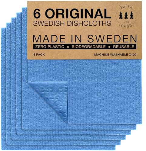SUPERSCANDI Putzlappen im 6er Pack - 100% Biologisch Abbaubar & Kompostierbar | Wiederverwendbare & Lebensmittelsichere Spültücher Ohne Plastik | Für Jede Oberfläche Geeignete Spüllappen | Blau