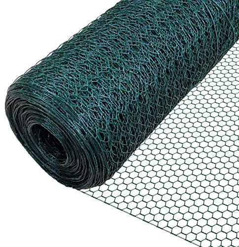 VOUNOT® Maschendrahtzaun Sechseckgeflecht, Drahtzaun Hasendraht Kaninchendraht Hühnerdraht, Maschenweite 25 mm, Höhe 100 cm, Länge 25 m, PVC-Beschichtet Grün