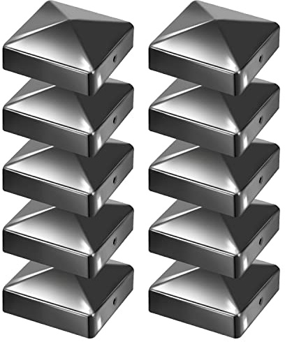 Gimisgu 10 Pfostenkappen 71x71mm Zaunpfosten Metall Zaunpfosten verzinkt Pyramiden Form Pfostenabdeckung Zaunpfosten Kappen für Holzpfosten Abdeckkappen für Zaunpfosten mit Schrauben Schwarz