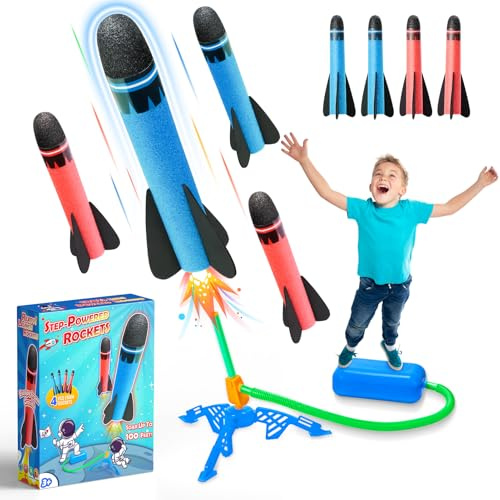 HappyGoLucky Schaumstoff Rakete Spielzeug Launcher, 4/8 Stück, Outdoor-Spielzeug für Kinder, Jungen und Mädchen
