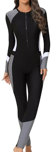 SEAUR Damen Ganzkörper Sportlich Badeanzug Sonnenschutz Surfanzug mit Reißverschluss Wassersport Surf Badebekleidung Lange Ärmel Schwimmanzug A9 M
