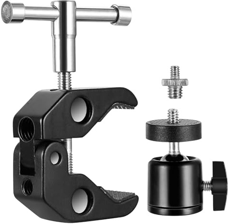 Set di Kamera Super Clamps, Super Klemme Stativ, Stabiler Kugelkopf Stativkopf mit 1/4" 3/8" Gewindeadapter, Magic Arm Clamps Kugelkopf-Stativklemmen für Kameras, Blitzlicht, Stativ, LED-Leuchten