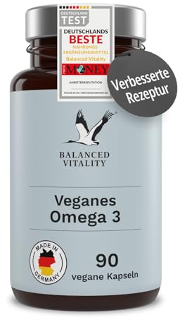 Veganes Omega 3 hochdosiert - 1500 mg je Tagesdosis mit 450 DHA & 225 EPA aus Algenöl - 90 Kapseln 1 Monat - Omega 3 Algenöl Kapseln mit Markenrohstoff life‘sOMEGA® - Fischfrei - Balanced Vitality