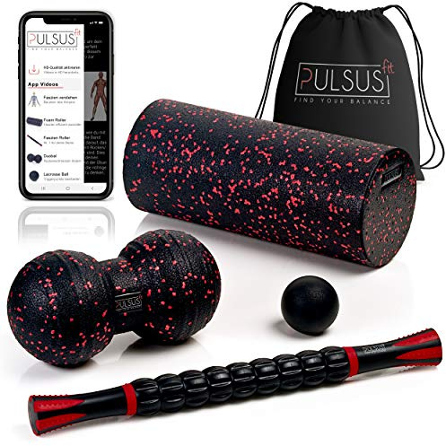 Faszien Set mit Übungsvideo App: Muskelroller, Duoball, Faszienrolle & Lacrosse Ball zum Faszien Training der Muskeln und Schmerztherapie