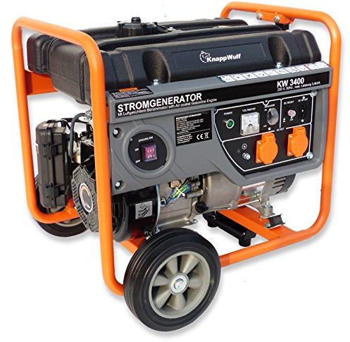 KnappWulf Stromerzeuger Notstromaggregat KW3400 Generator Stromaggregat 4-Takt-Benzinmotor 7PS, 2x230V, 1x12V 3000Watt AVR Ölmangelsicherung Industrie Kunsstofftank 15L Tankinhalt