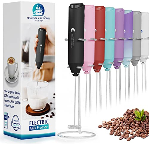 Leistungsstarker Milchaufschäumer, Handmilchaufschäumer, Mini-Schneebesen-Getränkemischer für Kaffee, Cappuccino, Latte, Matcha, heiße Schokolade, mit Ständer, Schwarz
