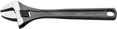 HAZET Einmaulschlüssel 279-10, verstellbarer Rollgabelschlüssel, Länge 256 mm, mit Skala, Außen Sechskant Profil