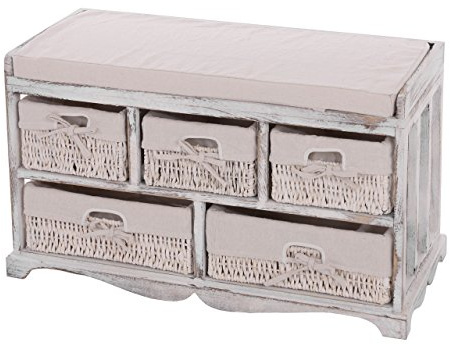 Mendler Kommode und Sitzbank mit 5 Schubladen, 45x77x36cm - weiß | Shabby-Look, Vintage