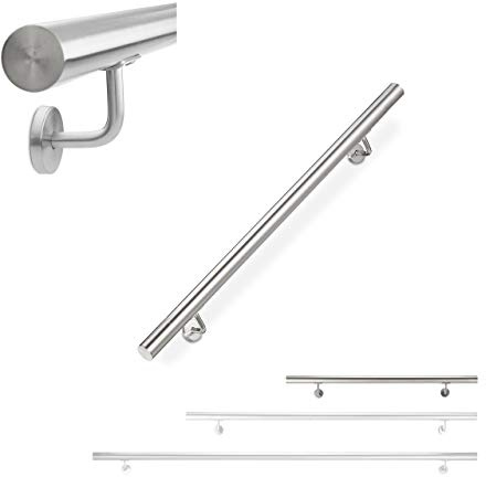 Relaxdays Handlauf, 304er Edelstahl, matt, rundes Treppengeländer, innen & außen, 100 cm, Ø 42 mm, mit Halterung, silber