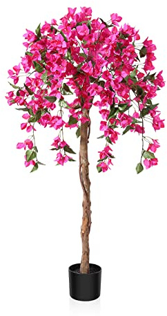 Fopamtri Kunstpflanze Kunstbaum mit Blüten 120 cm Künstliche Pflanzen im Topf Groß Rosa Fake Pflanzen für Indoor Outdoor Schlafzimmer Büro Garten Dekoration (1 Stück)