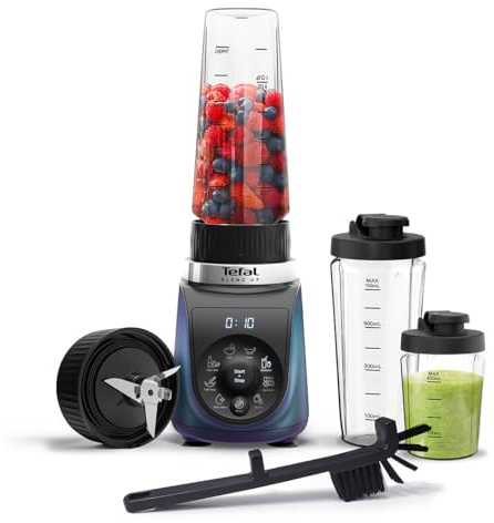 Tefal BLEND UP Leistungsstarker Mini Mixer, Stummschaltmodus, 1000W, 8 automatische Voreinstellungen, Automatisches Reinigungsprogramm, On the Go Flaschen BL19H4G0 Borealblau