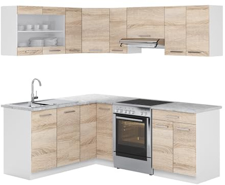 Vicco KÜCHENZEILE L 210CM KÜCHENBLOCK Winkel ECK EINBAU Sonoma Eiche - FREI KOMBINIERBARE EINHEITEN - R-LINE