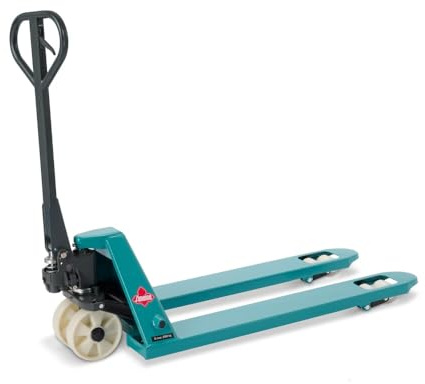 Ameise Hubwagen PTM | 2.000kg Tragkraft | 1.150mm Gabellänge | Lenkrad/Gabelrolle aus verschleißarmem Nylon | Tandem-Gabelrollen | Palettenhubwagen Türkisblau