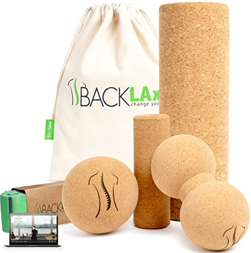 BACKLAXX® Faszienrolle Set aus Kork mit Faszienball & Massageball | Faszienrolle Wirbelsäule & Rücken | Faszien Set für Oberschenkel & Fuß | Fazienrolle DuoBall schadstofffrei antibakteriell