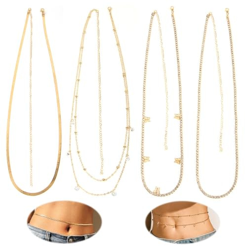 Bauchkette Gold, RosyFate Taillenkette Damen, Körperketten Silber, Kettengürtel, Hüftkette, Bikini Bauchkette für Frauen und Mädchen (A1)