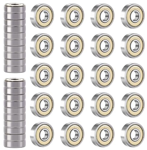 AMZSKU 608 ZZ Kugellager, 40 Pack 8mm x 22mm x 7mm Metall Double Shielded Miniatur Rillenkugellager für Skateboard Roller Inline Skates