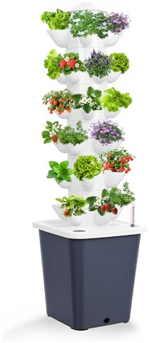 Hydroponisches Anzuchtsystem, 30 Kapseln, Hydrokultur-Turm, Garten für Kräuter, Obst und Gemüse, Aeroponik-Anbauset mit Hydratisierungspumpe und beweglichem Wassertank für Gartenliebhaber