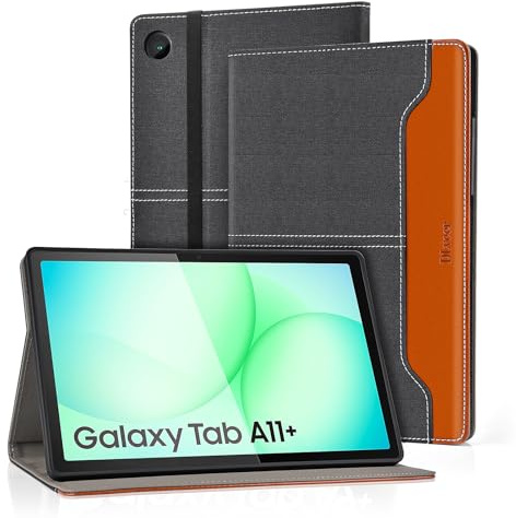 DLveer Hülle für Samsung Galaxy Tab A11/A9 Plus- PU Leder+Soft TPU Hülle für Galaxy Tab A11+/A9+ 11 Zoll mit Auto Schlaf/Wach, Denim Schwarz