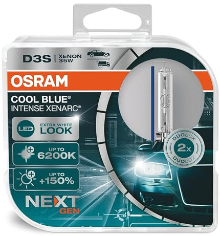 Osram Xenarc Cool Blue Intense D3S, +150 Prozent Mehr Helligkeit, Bis Zu 6.200 K, Xenon-Scheinwerferlampe, Led Look, White - Duo Box (2 Lampen)