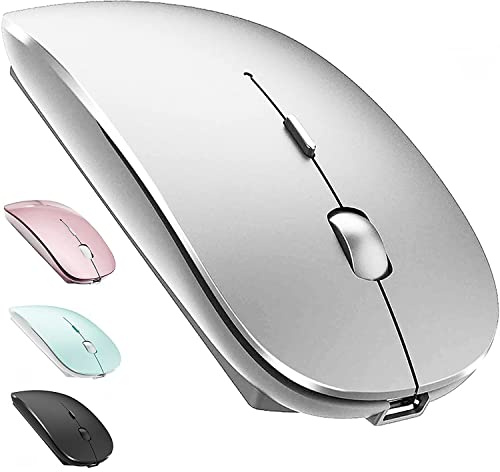 LEAPEST Kabellose Bluetooth Maus für MacBook Pro/Air/Mac/iPad/Laptop/Desktop/Mac/PC/Computer/Telefon - Tragbare schlanke, leise Büromäuse mit USB-C-Adapter 2,4 GHz -Mäuse Kabellos (Silber)
