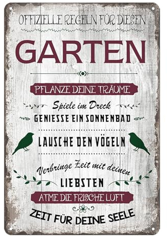 Retro Gartenregeln Schild-Blechschilder Garten mit Sprüchen 20x30cm | Metallschild Garten Outdoor Deko Geschenke für Gartenliebhaber