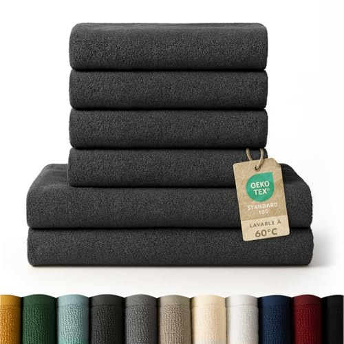 Blumtal Premium Frottier Handtücher Set 4 teilig 100% Baumwolle - Oeko-TEX zertifiziertes Badetuch 2X (70x140 cm) + Towel 4X (50x100 cm) - saugstarkes Frottiertücher Set - Handtücher Anthrazit