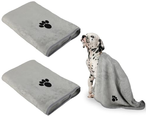 YVCVQKUC 2er-Pack Hundehandtücher, 100 x 50 cm, haustierbadetücher, super saugfähig, Hunde-Mikrofaser-Badetuch, Haustierhandtuch, Dog Towels for Drying Dogs, Hunde-Badezubehör