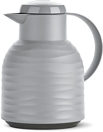 Emsa N40109 Samba Wave Isolierkanne | Quick-Press Kunststoff | Glas-Isolierkolben | Kaffeekanne: 12h heiß/24h kalt | 100 % dicht | Wave stone | 1,0 Liter