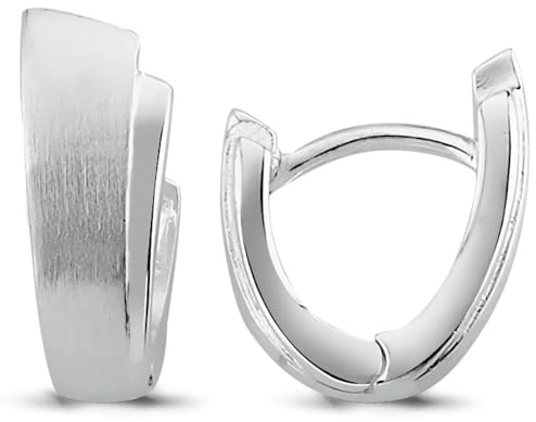Vinani Damen Ohrringe 925 Silber - Klapp-Creolen Ohrring Set für Frauen aus 925 Sterling Silber klein mattiert glänzend 2CKD