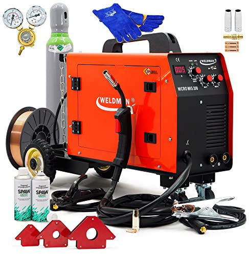 Weldman SET Weldman™ MICRO MIG 200 MIG/MAG Inverter Schweißgerät 200Amp Schweißmaschine 3in1 FLUX MMA ROT