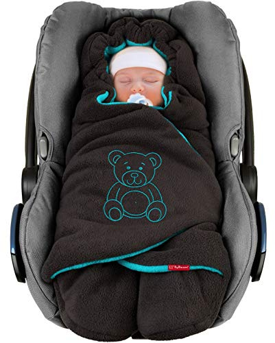 ByBoom Einschlagdecke Babyschale Winter - Herbst - Frühling, 'Die Decke' seit 2009, Maxi Komfort - Cosi Bella, Anthrazit/Aqua