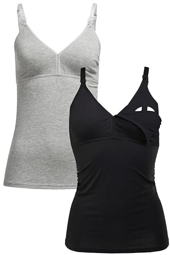 Herzmutter Stilltop Baumwolle 2X OekoTex Stillfunktion Clip-Verschluss 5420 | Tops-Unterhemden Stillen integrierter Bustier-BH 2er-Set