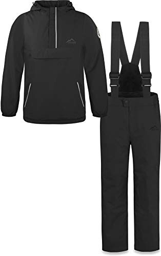 normani Kinder WinterSet wasserdichte Thermohose und Windbreaker Schneeanzug Ski-Set für Jungen und Mädchen Schwarz 170-176