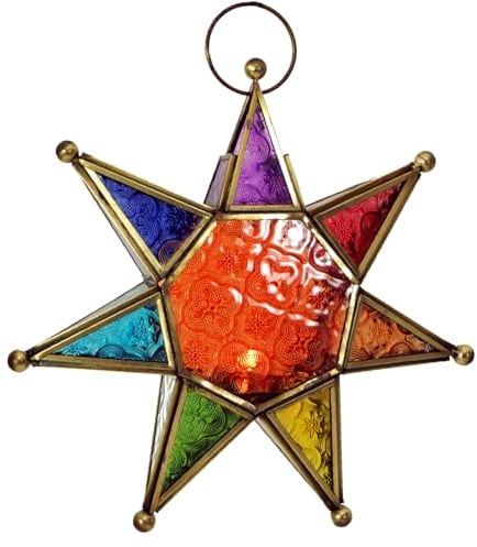 GURU SHOP Orientalischer Glas Stern in Marrokanischem Design, Glas Laterne, Modell 4, 27x27x5 cm