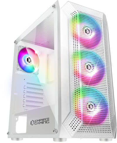EMPIRE GAMING - PC-Gehäuse Gamer Ruby – ARGB Mittelgroßer Tower ATX, MATX, ITX – Netzblende – Seitenwand aus Acrylglas – 4 Ventilatoren 3 Pin 5V LED RGB Adressierbar 120 mm – MB Sync – Weiß