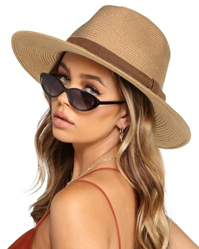 FURTALK Unisex Panamahut Breite Krempe Sonnenhut für Damen und Herren Sommerhut UV-Schutz Strandhut Verstellbare Strohhut