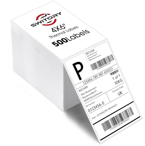 Switory Thermo-Versandetiketten, 10,2 x 15,2 cm, 500 Stück, Fächerfalt-Stapel, Weiß