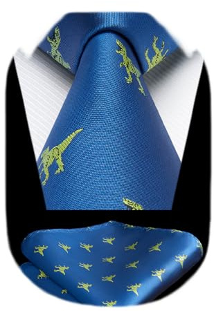 HISDERN Herren Krawatten Hochzeit Tiermuster Taschentuch Klassisch Business Krawatte und Einstecktuch Set