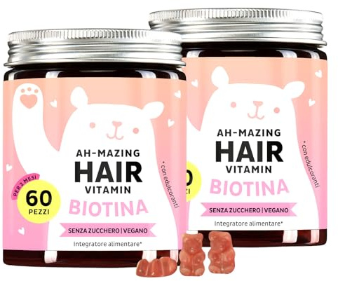 Biotin-Gummibärchen Ah-mazing Hair, 2er-Pack - Vitamine für Haare, Haut und Nägel – 5000 µg Biotin, Zink, Vitamin C, E & Jod – 120 Stück (4-Monatsvorrat), Vegan, Zuckerfrei, Bears with Benefits