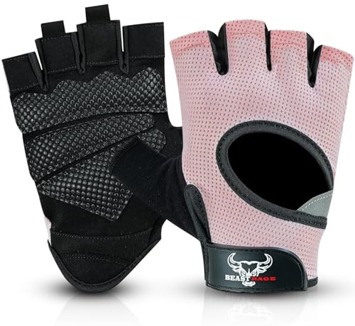 BEAST RAGE Gewichtheberhandschuhe für Männer und Frauen, Gym Handschuhe für Crossfit.Atmungsaktiv,rutschfest Silikon gepolsterte Handfläche Schutz Trainingshandschuhe für Gewichtheben (PINK, XS)