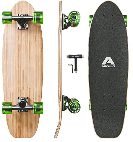 Apollo Mini-Longboard | Midi Cruiser als Komplett-Board, 70cm (30x8) | wendiges Kick Tail Mini Longboard aus Holz im Vintage Skateboard-Style | Longboard Erwachsene mit High Speed ABEC 9 Kugellagern