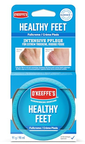 O'Keeffe's Healthy Feet Tiegel, 91 g – Fußcreme für sehr trockene Haut, rissige Fersen und Füße | Erhöht sofort den Feuchtigkeitsgehalt, bildet eine Schutzschicht und verhindert Feuchtigkeitsverlust