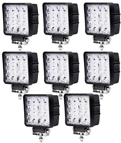 Lospitch Rechteck LED Arbeitsscheinwerfer IP67 Wasserdicht 12V 24V LED Scheinwerfer für LKW,Offroad, SUV, ATV,traktor Rückfahrscheinwerfer (48W 8 Stück)