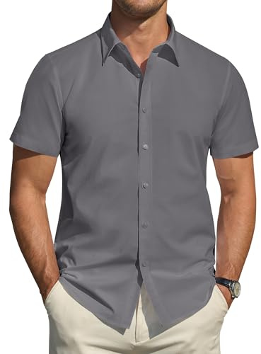 J.VER Hemd Herren Kurzarm Fleckenschutz Regular Fit Herrenhemd Sommer Stretch Hemden Formales Hochzeit Freizeit Businesshemd